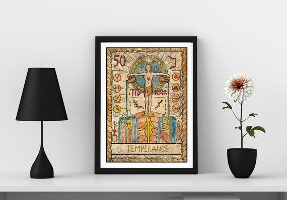 Temperance Tarot Card Vintage Esoteric Illustration Mystical Decor Poster