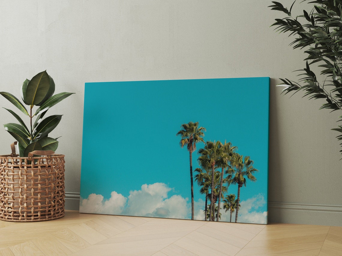 Palm Trees Against Bright Turquoise Sky Minimalist California Poster - Image 2