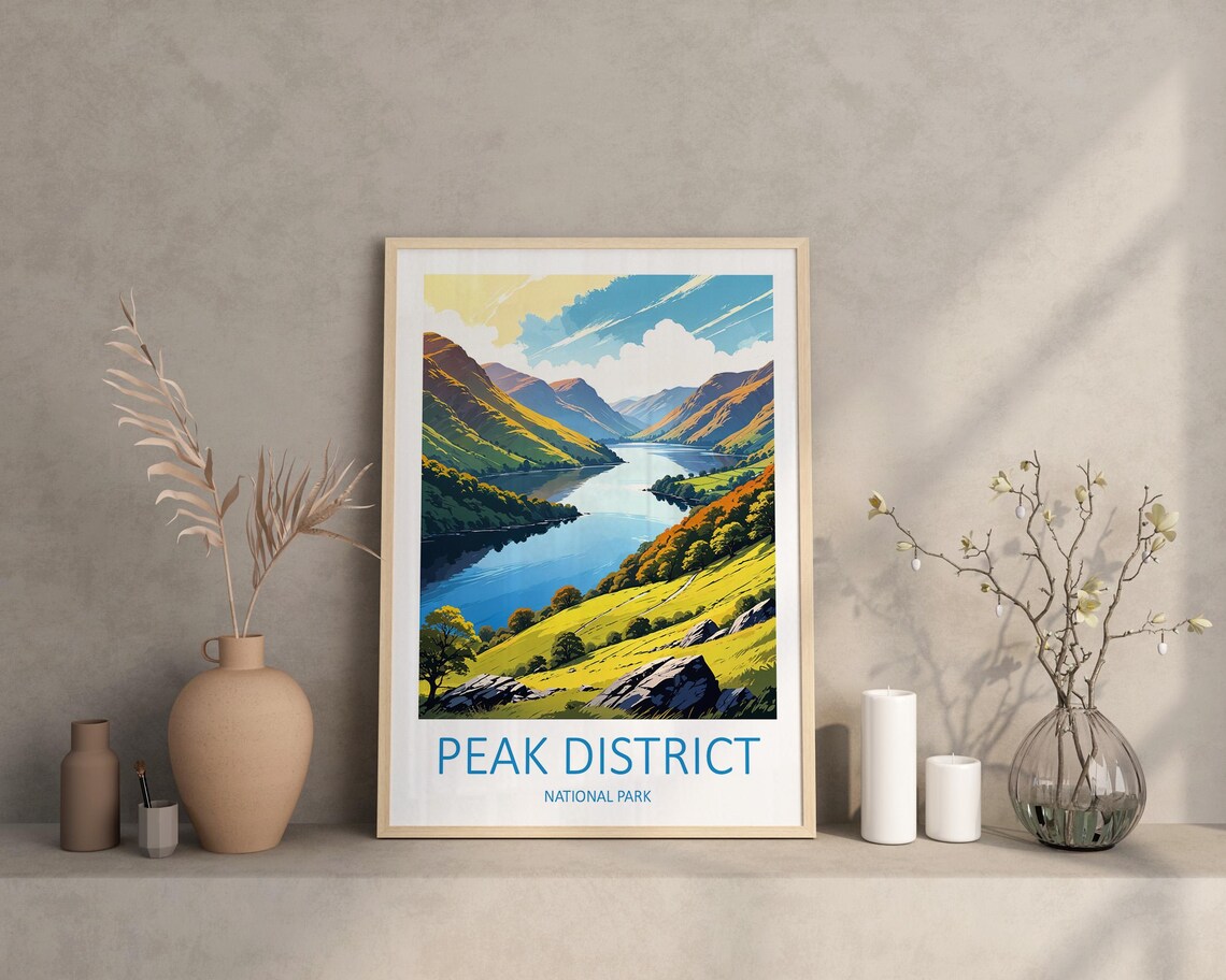 Peak District National Park Valley Lake Golden View Travel Poster - Image 2