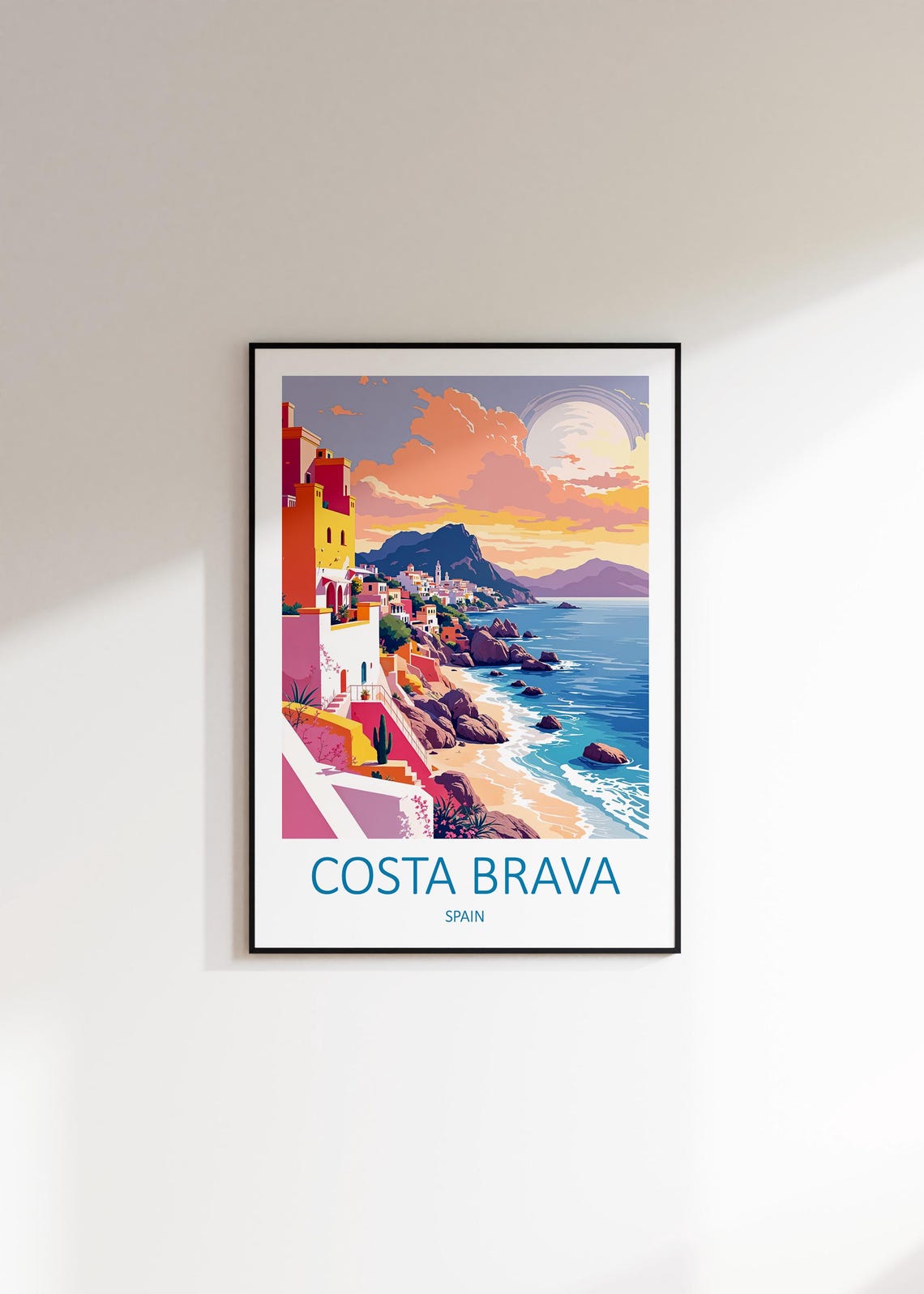 Costa Brava Spain Cliff Village Sunset Coastline Travel Poster - Image 2
