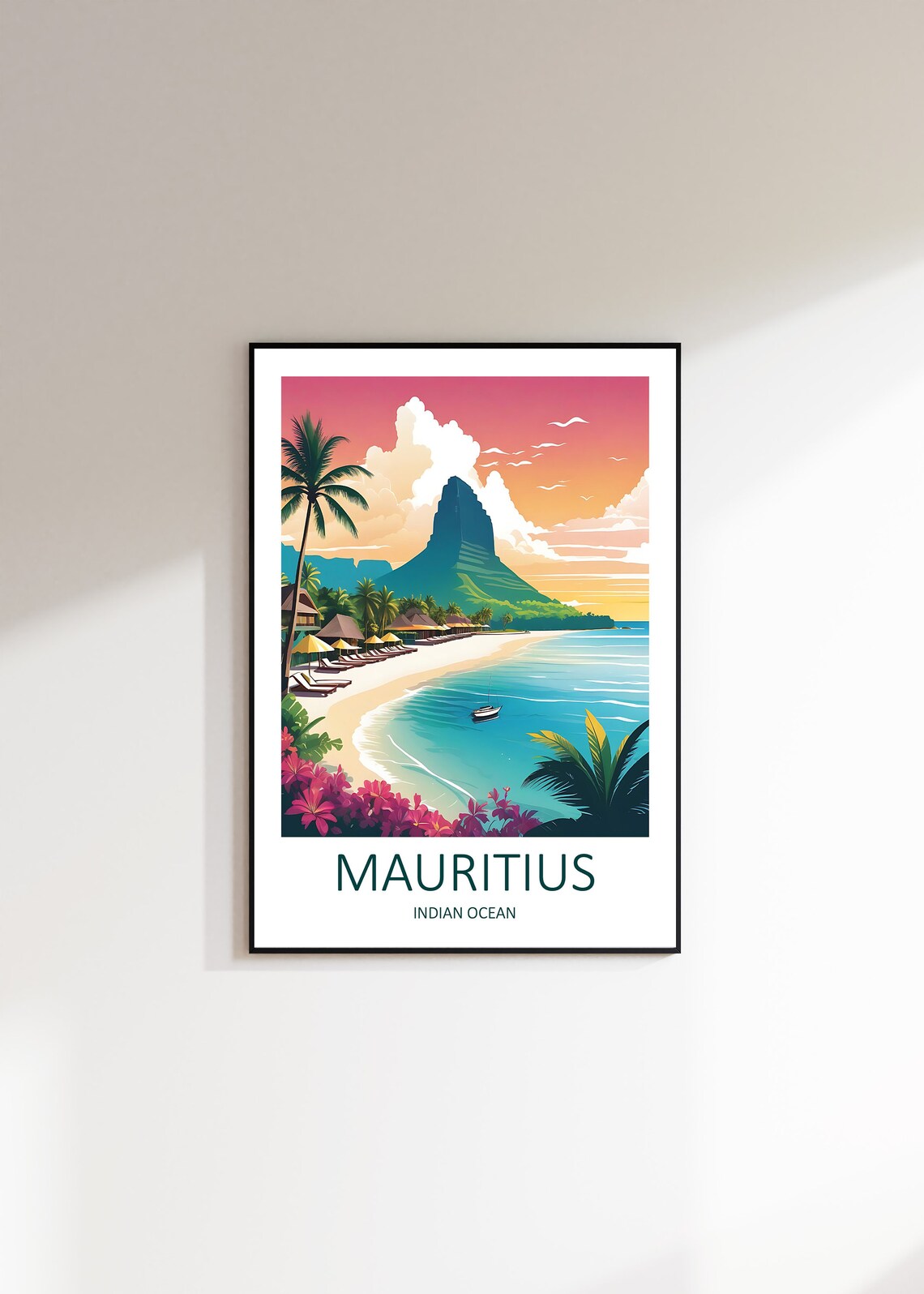 Mauritius Indian Ocean Tropical Beach Sunset Lagoon Travel Poster - Image 4