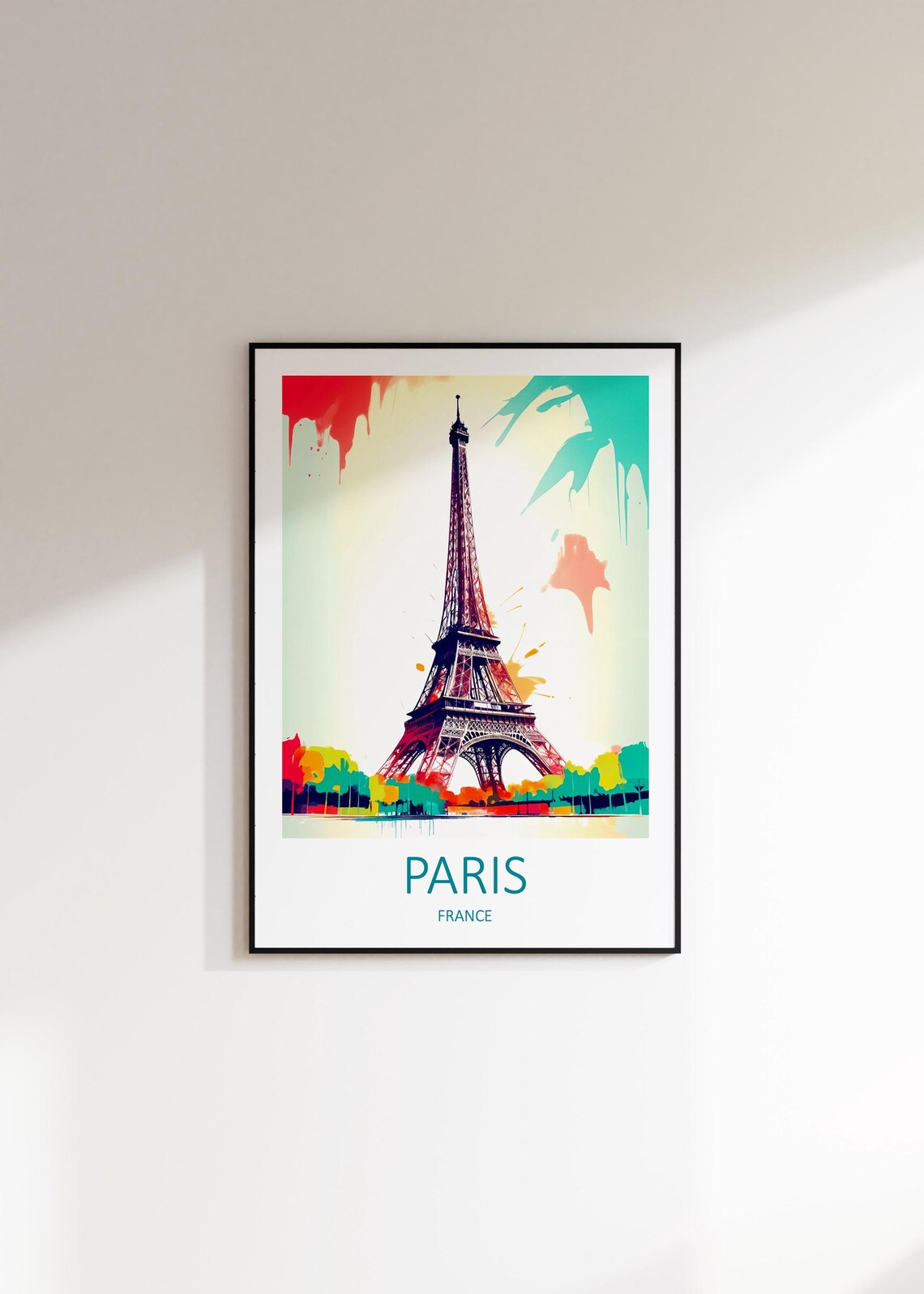 Paris France Eiffel Tower Watercolor Splash Colorful Art Poster - Image 2