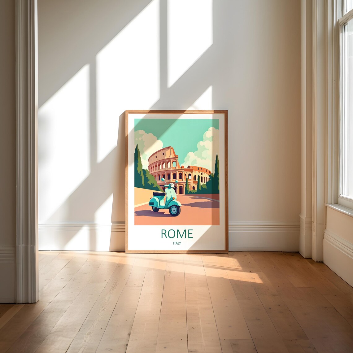 Rome Italy Colosseum With Retro Mint Scooter on the Street Poster - Image 6