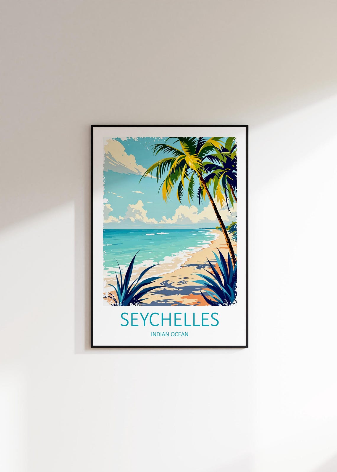 Seychelles Indian Ocean Palm Beach Tropical Shoreline Travel Poster - Image 3