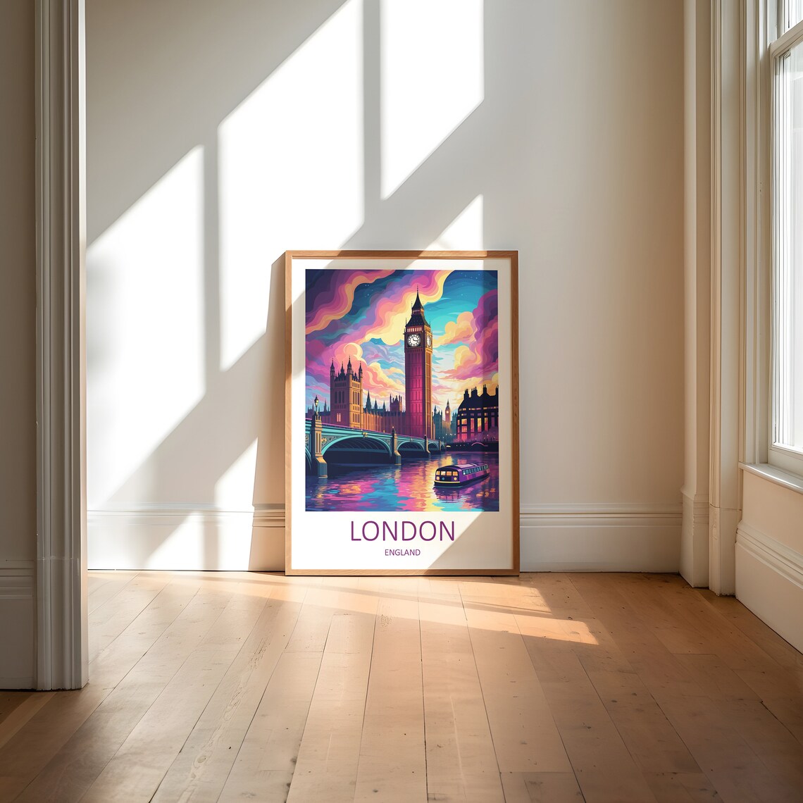 London Big Ben At Dusk With Westminster Bridge and River Boat Poster - Image 6