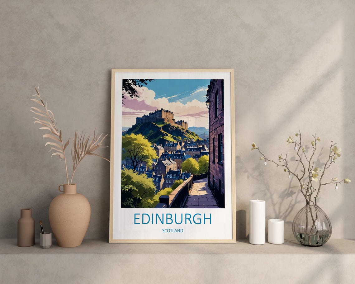 Edinburgh Scotland Castle Royal Mile Historic Street View Poster - Image 2