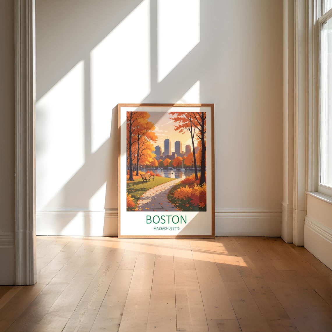 Boston Massachusetts Autumn Park River Skyline Travel Poster - Image 6