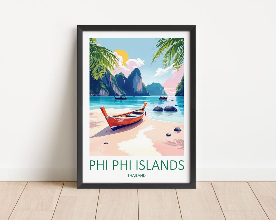Phi Phi Islands Thailand Longtail Boat Limestone Karsts Poster