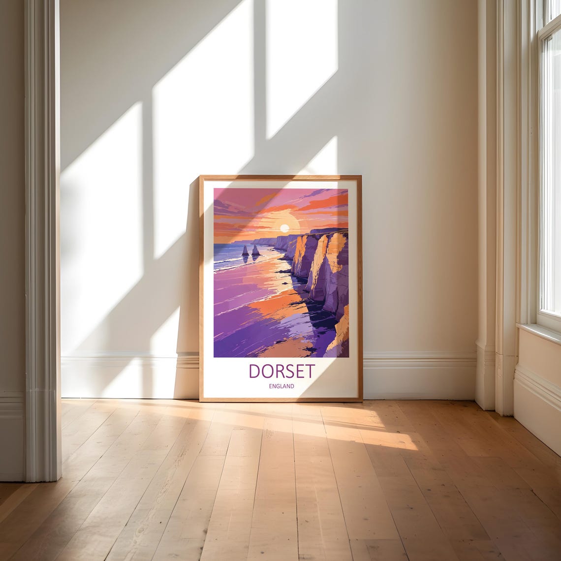 Dorset England Sunset Glow Over White Cliffs and Quiet Beach Poster - Image 6