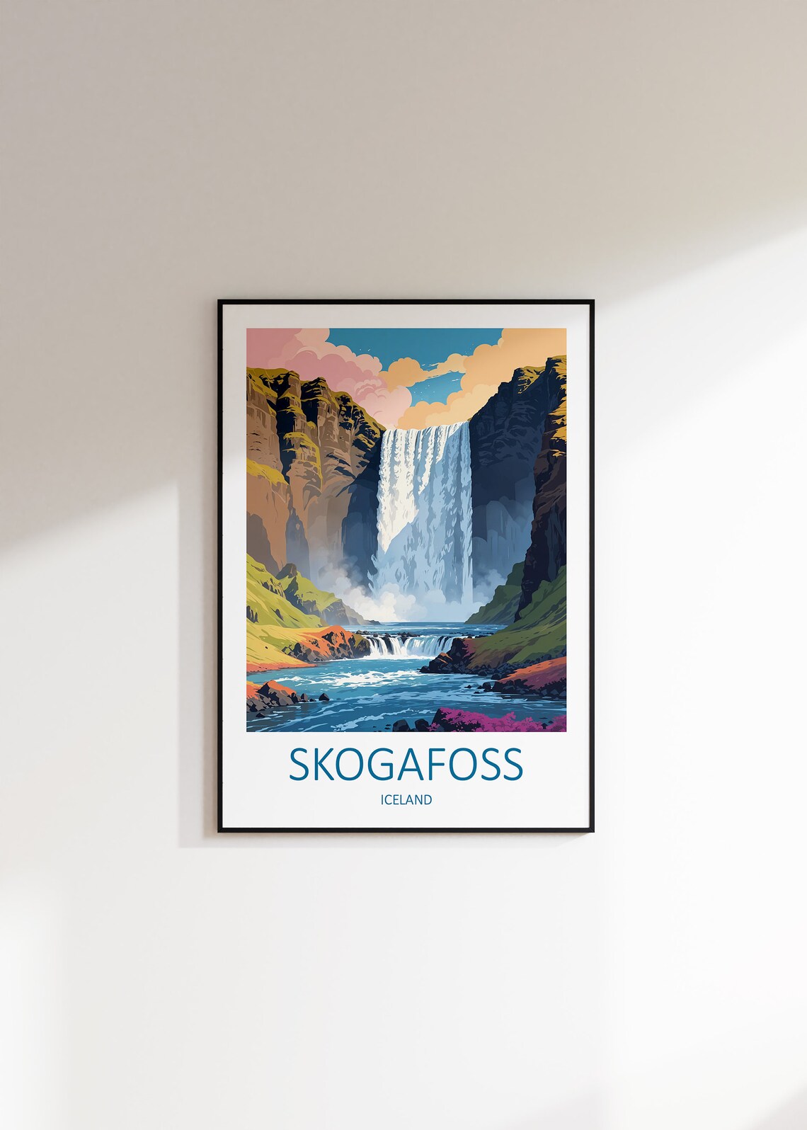 Skogafoss Iceland Majestic Waterfall Green Canyon Travel Poster - Image 3