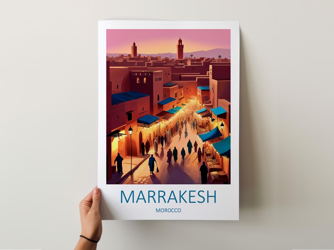 Marrakesh Morocco Medina Market Twilight Souk Lights Travel Poster - Image 6