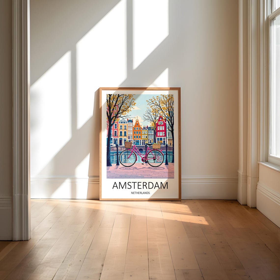 Amsterdam Netherlands Canal With Pink Bicycle and Houses Poster - Image 6