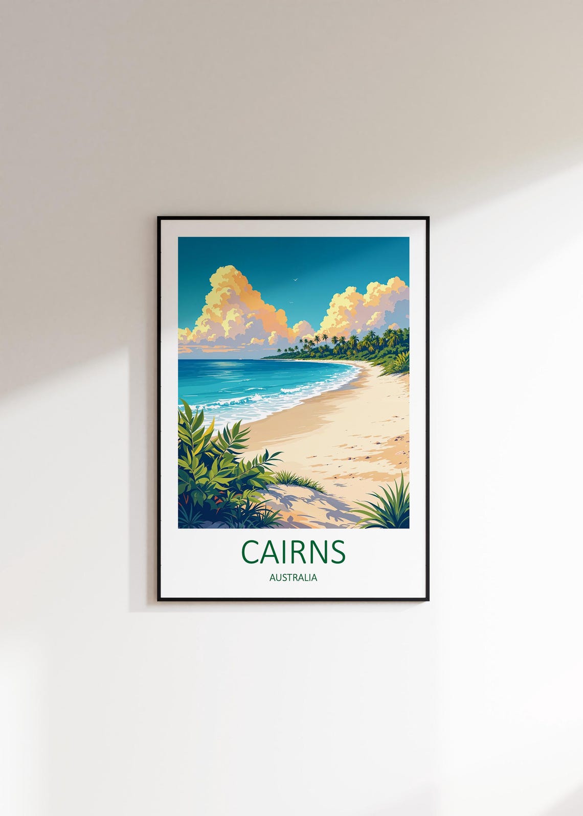 Cairns Australia Tropical Beach Palm Fringed Shore And Clouds Poster - Image 2