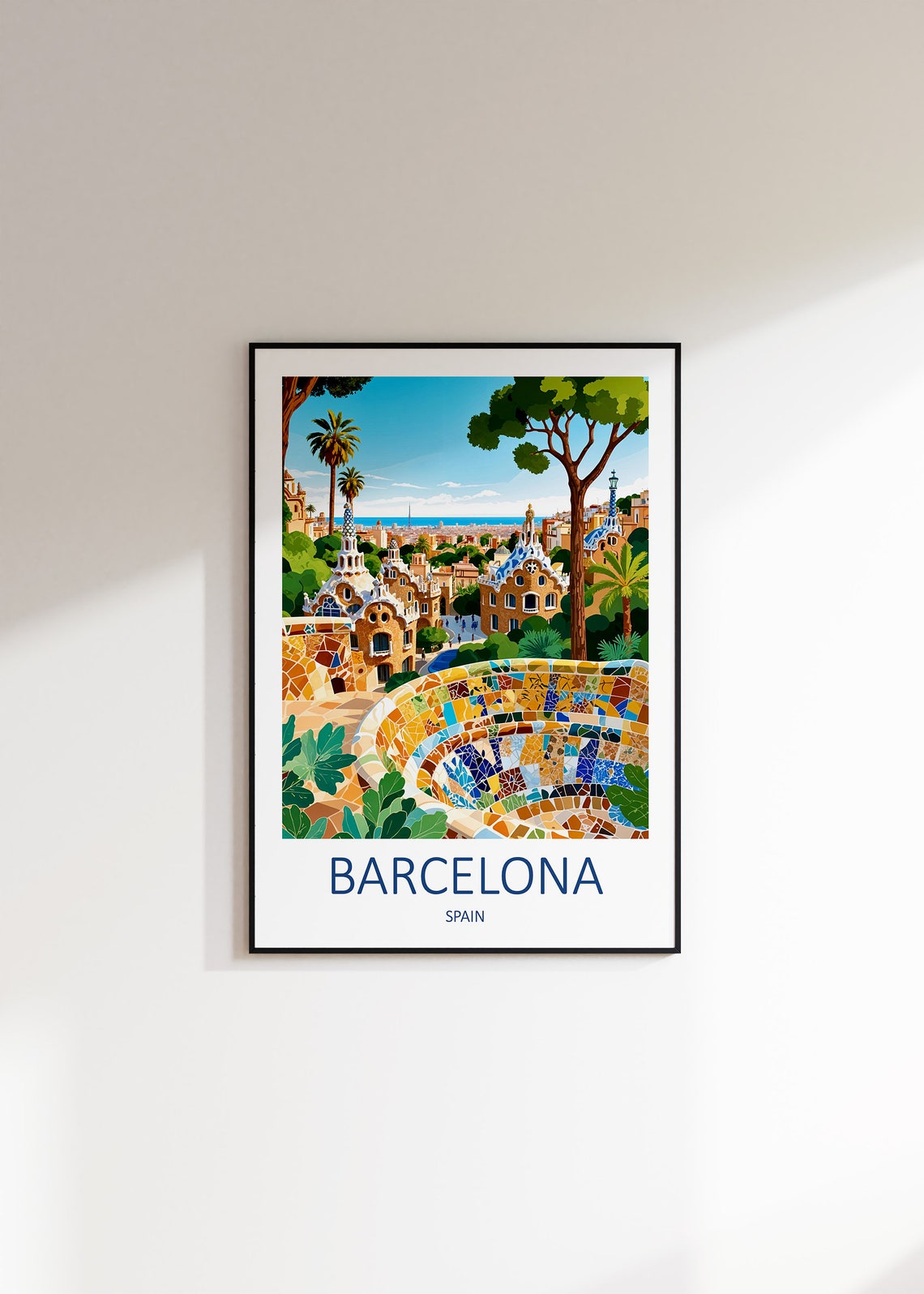 Barcelona Spain Park Guell Gaudi Mosaic Terrace Travel Poster - Image 3