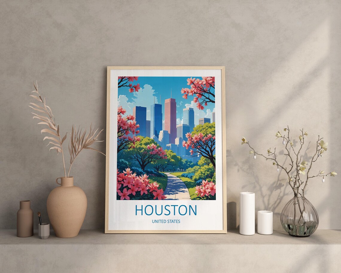 Houston Print Houston Texas Texas Wall Art Houston Poster Usa Travel Print Texas Print America Gift United States Travel Wall Print - Image 3