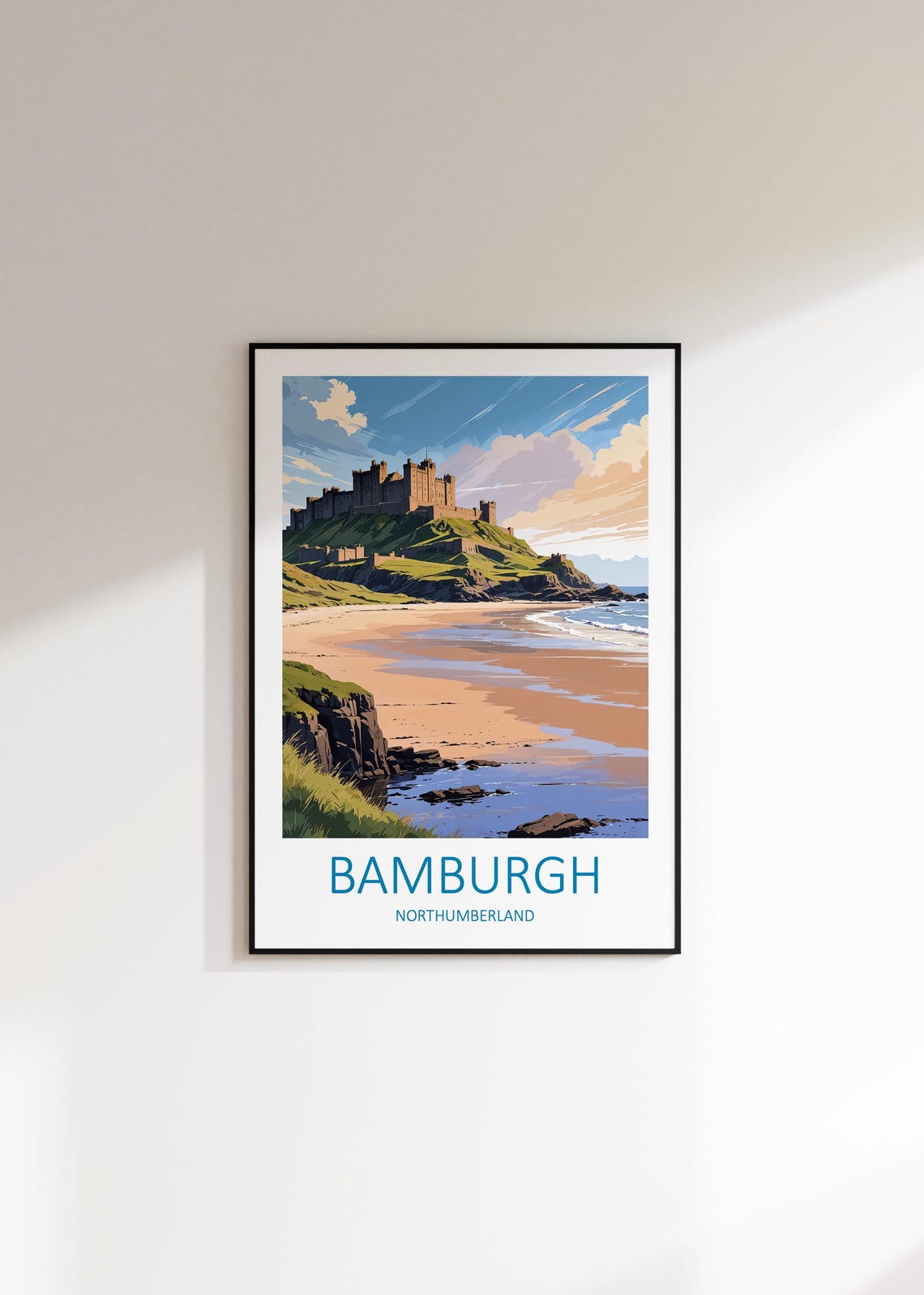 Bamburgh Castle Northumberland Coast Sandy Beach Travel Poster - Image 2