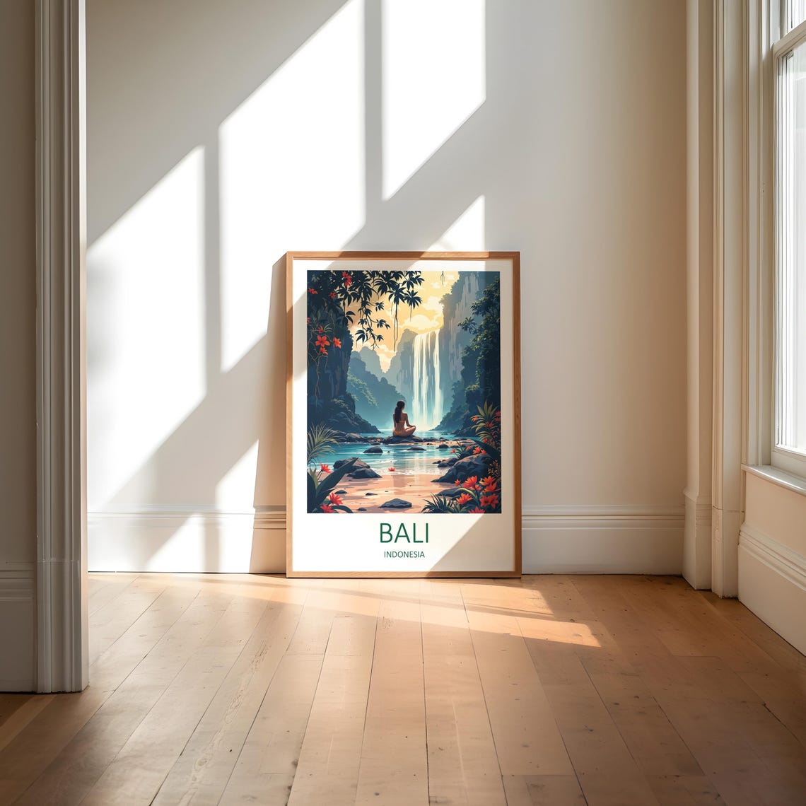 Bali Indonesia Waterfall Oasis With Meditating Figure Poster - Image 6
