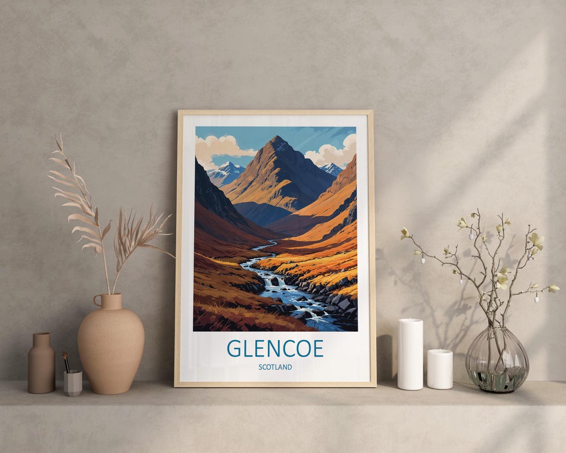 Glencoe Scotland Dramatic Valley Stream And Rocky Mountain Poster - Image 2