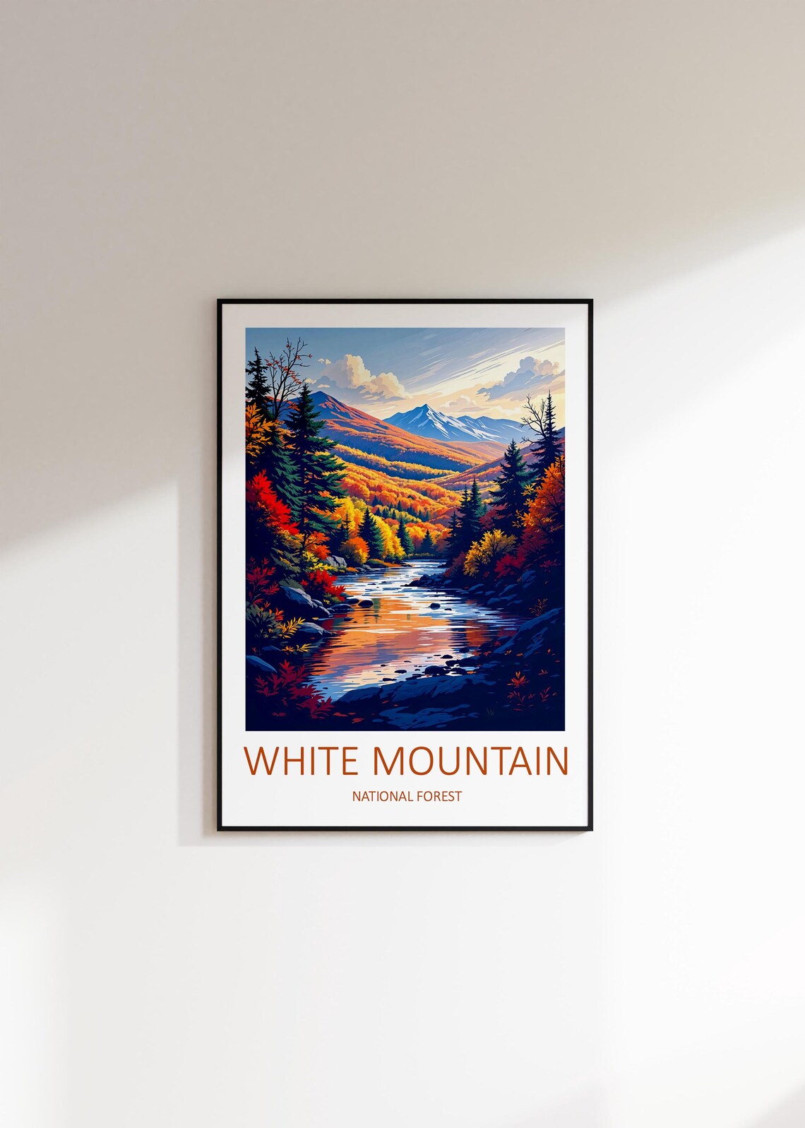 White Mountain National Forest Autumn River Valley Travel Poster - Image 3