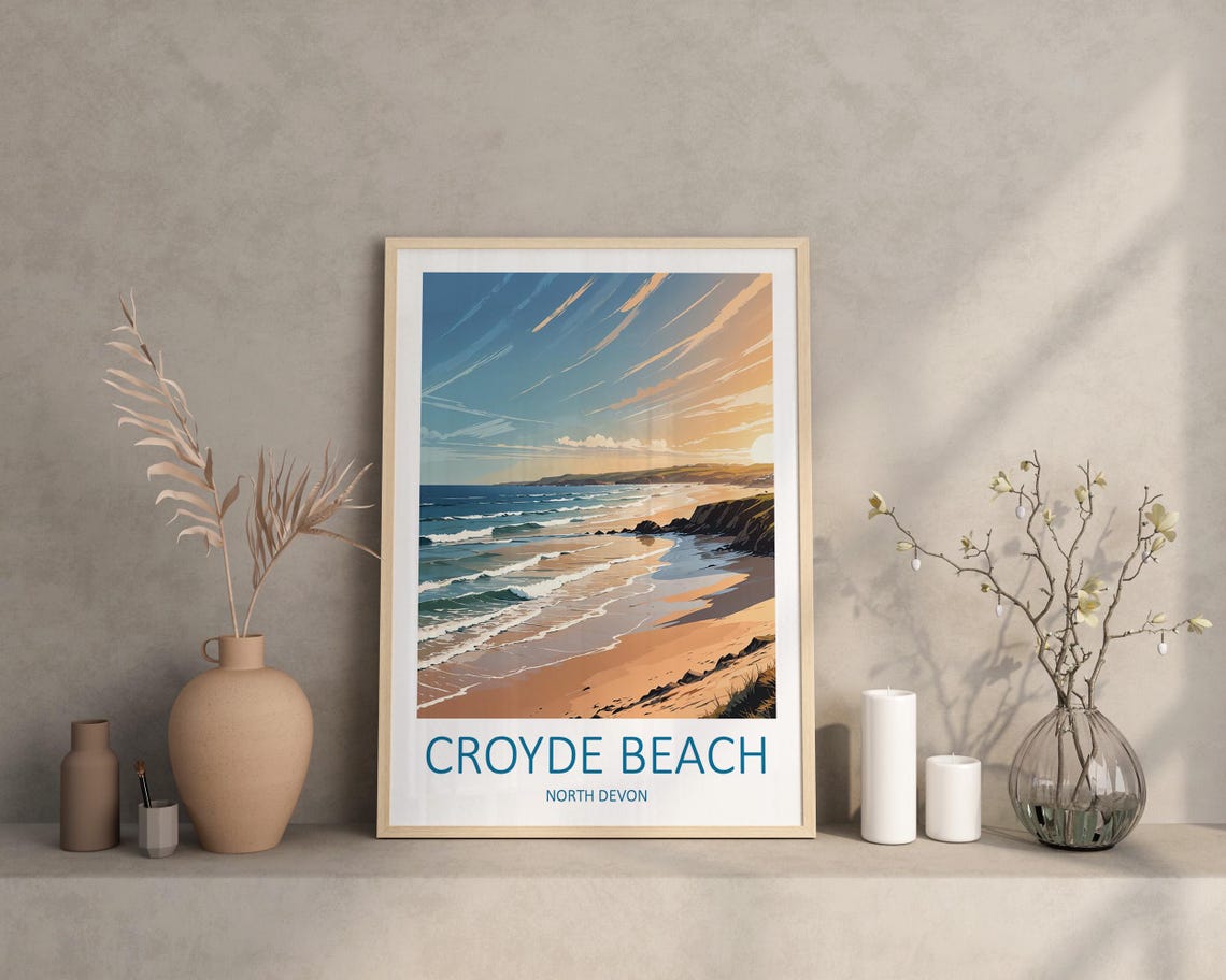 Croyde Beach North Devon England Sunset Surf Beach Scene Poster - Image 2