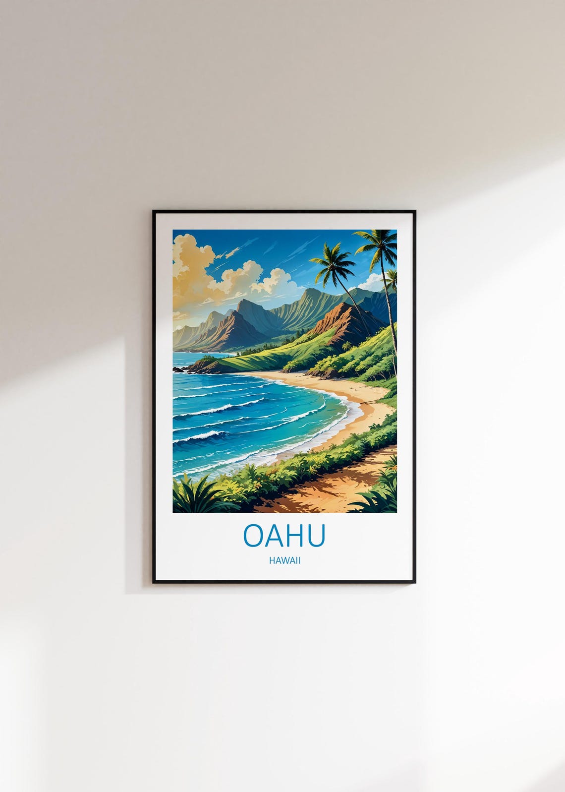 Oahu Hawaii Beach With Green Mountains and Turquoise Surf Poster - Image 3
