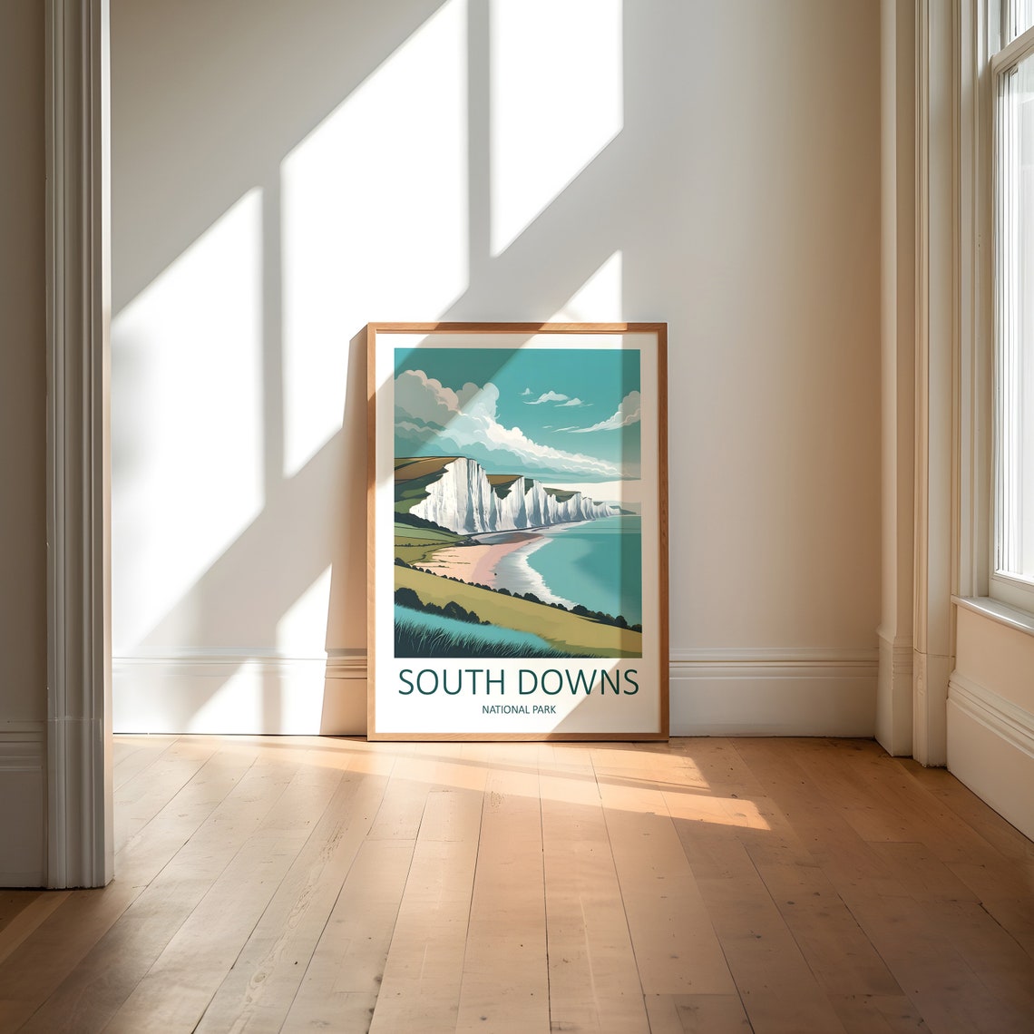 South Downs National Park White Chalk Cliffs Coast Travel Poster - Image 6