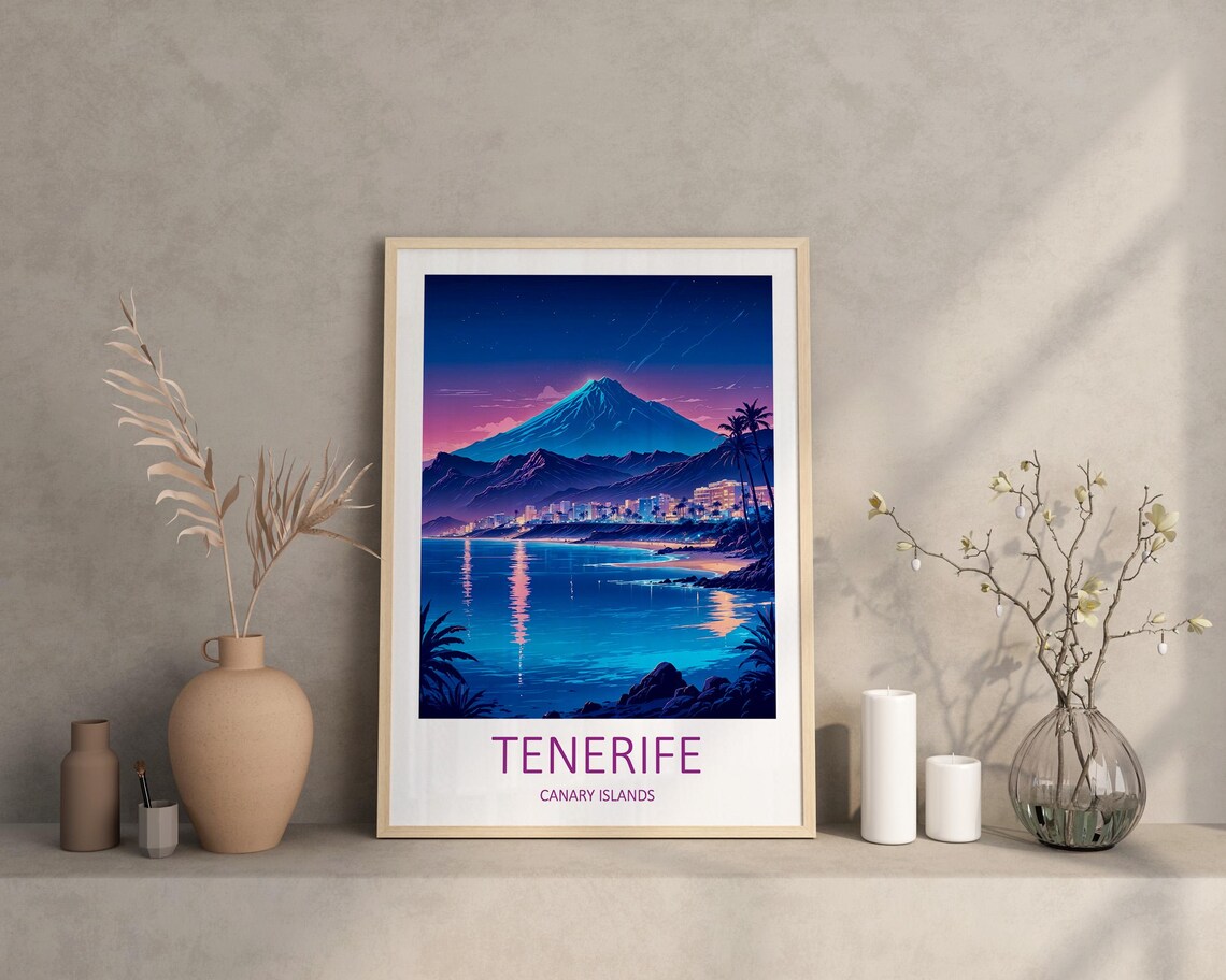 Tenerife Canary Islands Volcano Peak Night Beach Lights Travel Poster - Image 2