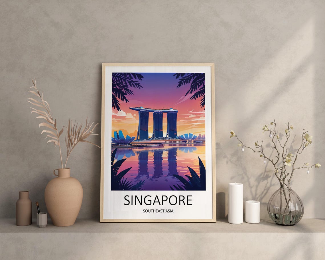 Singapore Marina Bay Sands Sunset Southeast Asia Glow Poster - Image 3