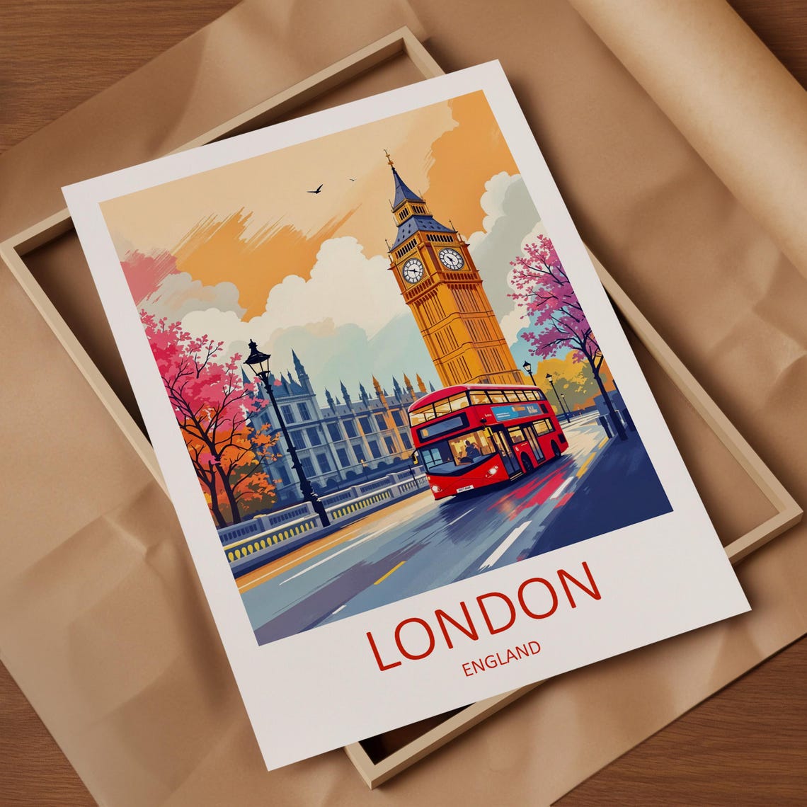 London England Big Ben and Red Double Decker Bus On A Sunny Day Poster - Image 4
