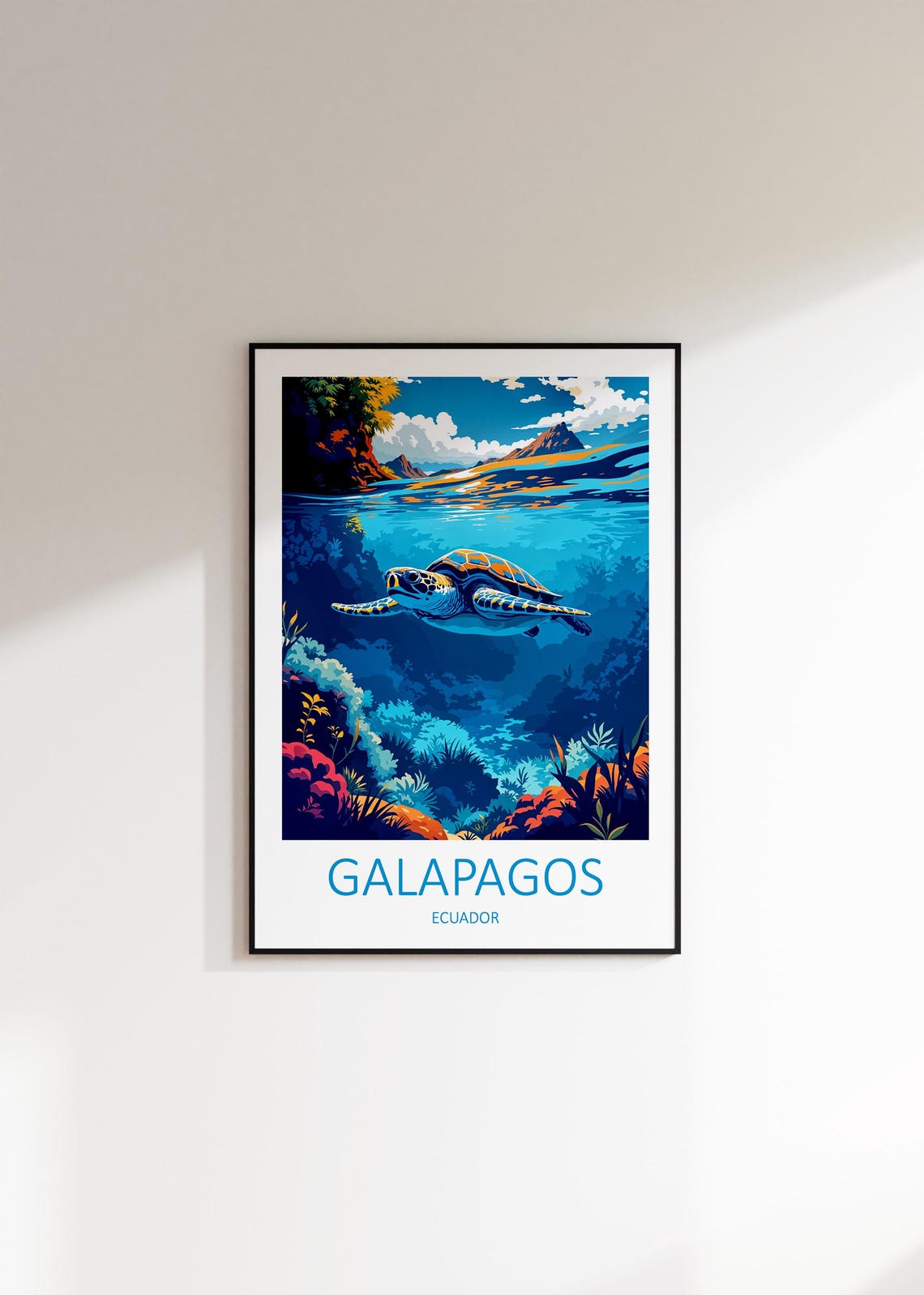 Galapagos Ecuador Sea Turtle Gliding Over A Coral Reef Poster - Image 2