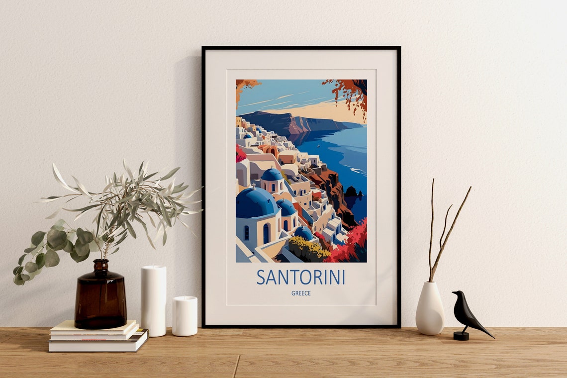 Santorini Greece Blue Domed Churches Over Caldera And Sea View Poster - Image 2