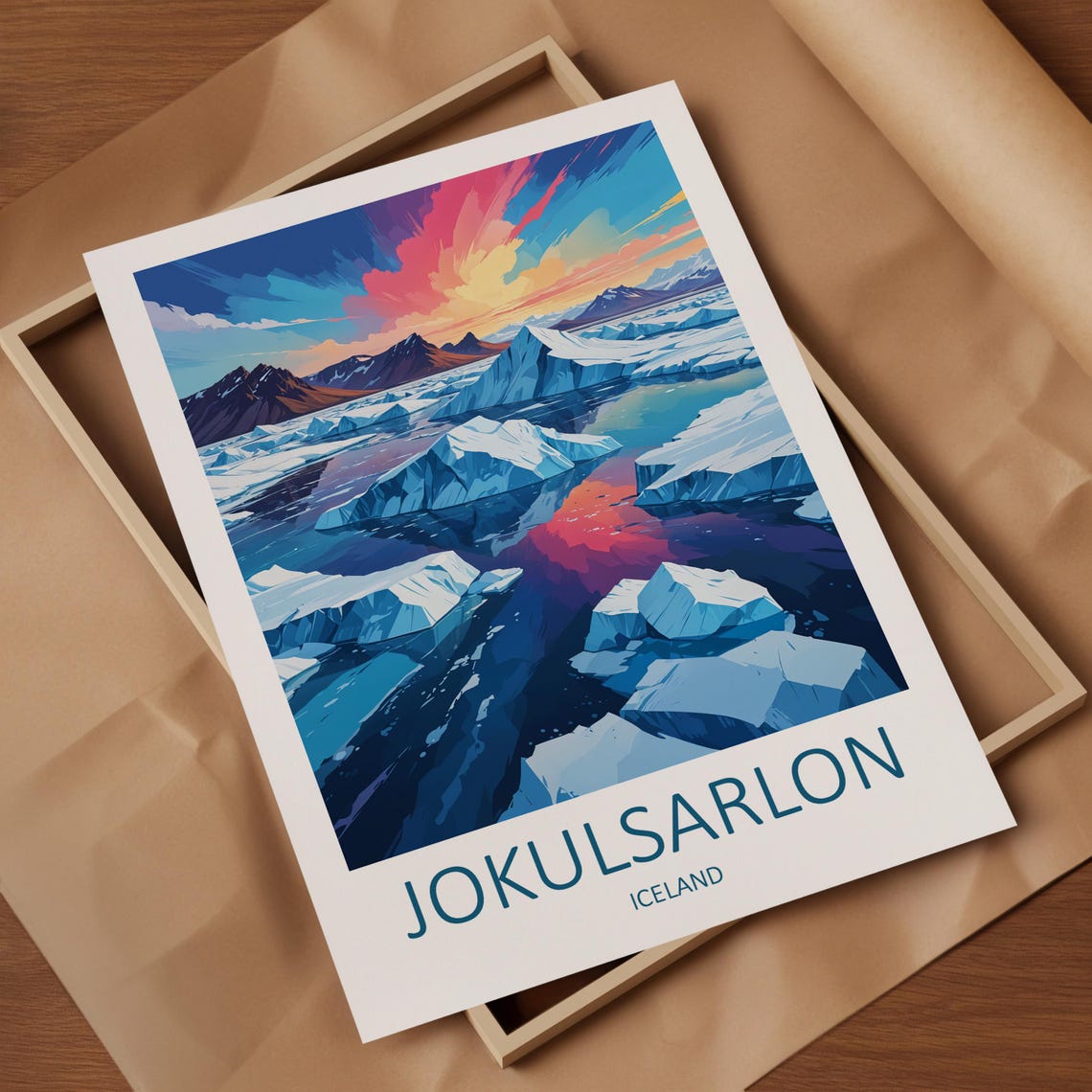 Jokulsarlon Glacier Lagoon Icebergs Sunset Iceland Travel Poster - Image 4