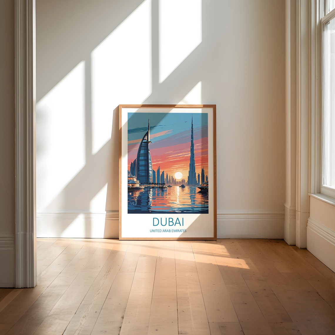 Dubai UAE Sunset Skyline Burj Khalifa Burj Al Arab Water Poster - Image 6