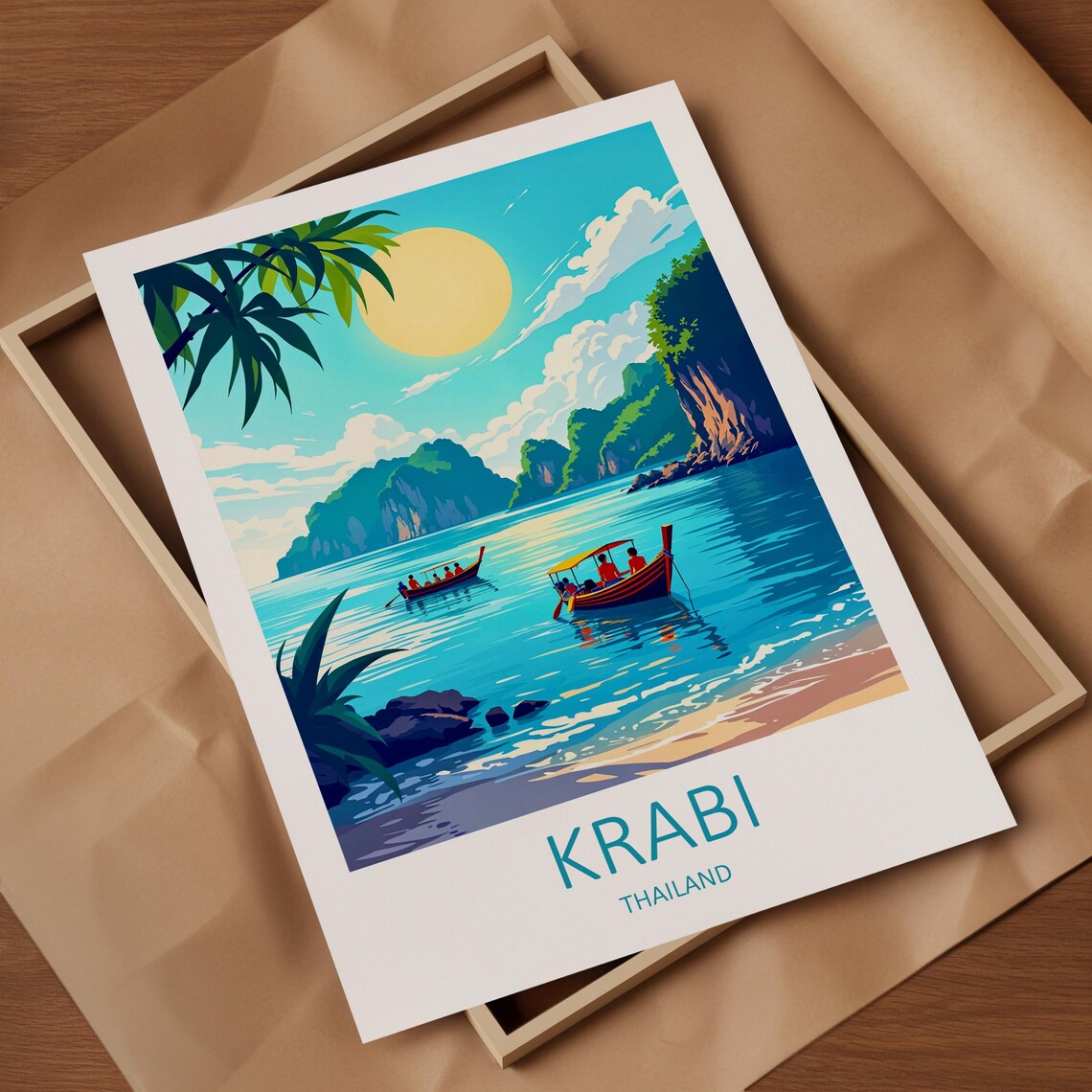 Krabi Thailand Longtail Boats Limestone Cliffs Travel Poster - Image 4