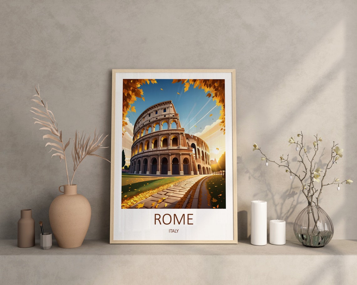 Rome Print Rome Poster Rome Wall Art Italy Print Rome Travel Print Rome Italy Poster Travel Gift Colosseum Rome Italy Illustration - Image 3