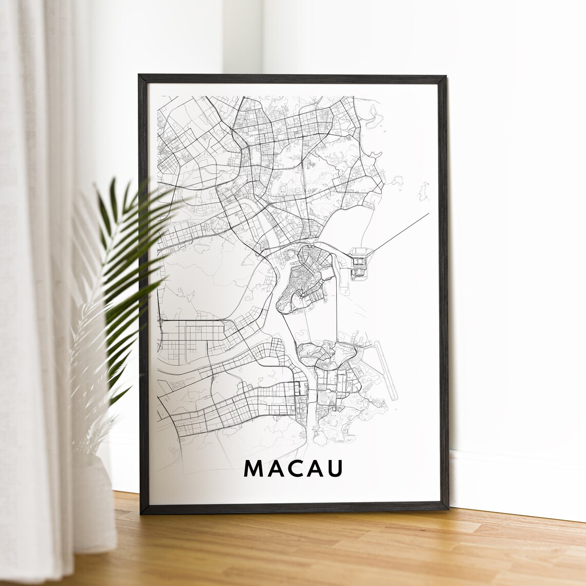Macau China City Street Map Minimalist Line Art Black And White Print - Image 2
