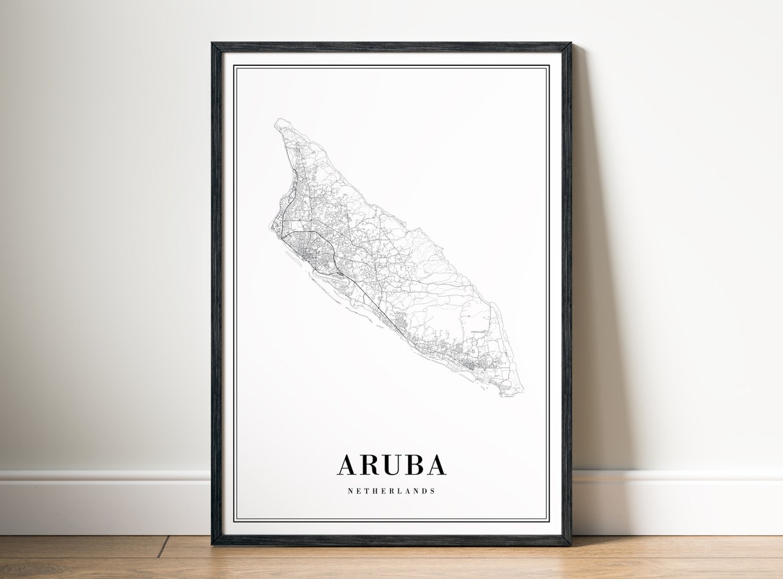 Aruba Netherlands Black and White Minimal Island Line Map Poster
