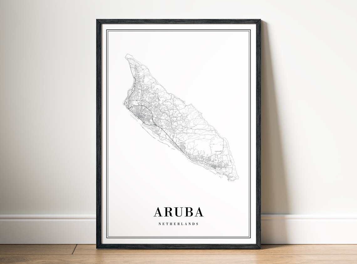 Aruba Netherlands Map Print Poster Black And White Road