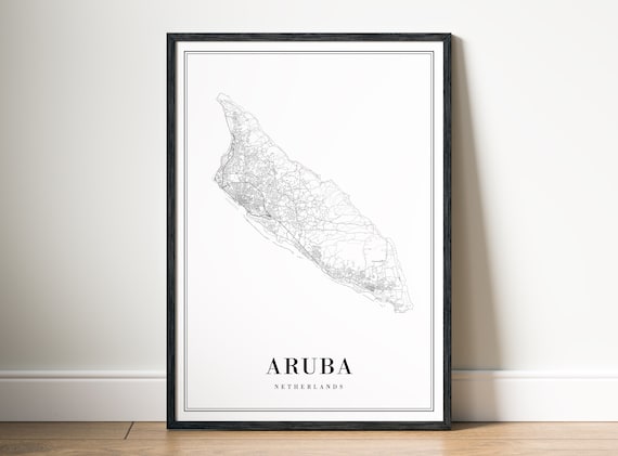 Aruba Netherlands Map Print Poster Black And White Road