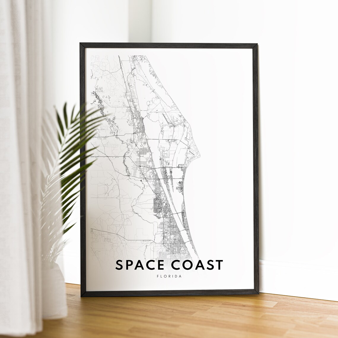 Space Coast Florida Map, Black and White Travel Poster - Image 2