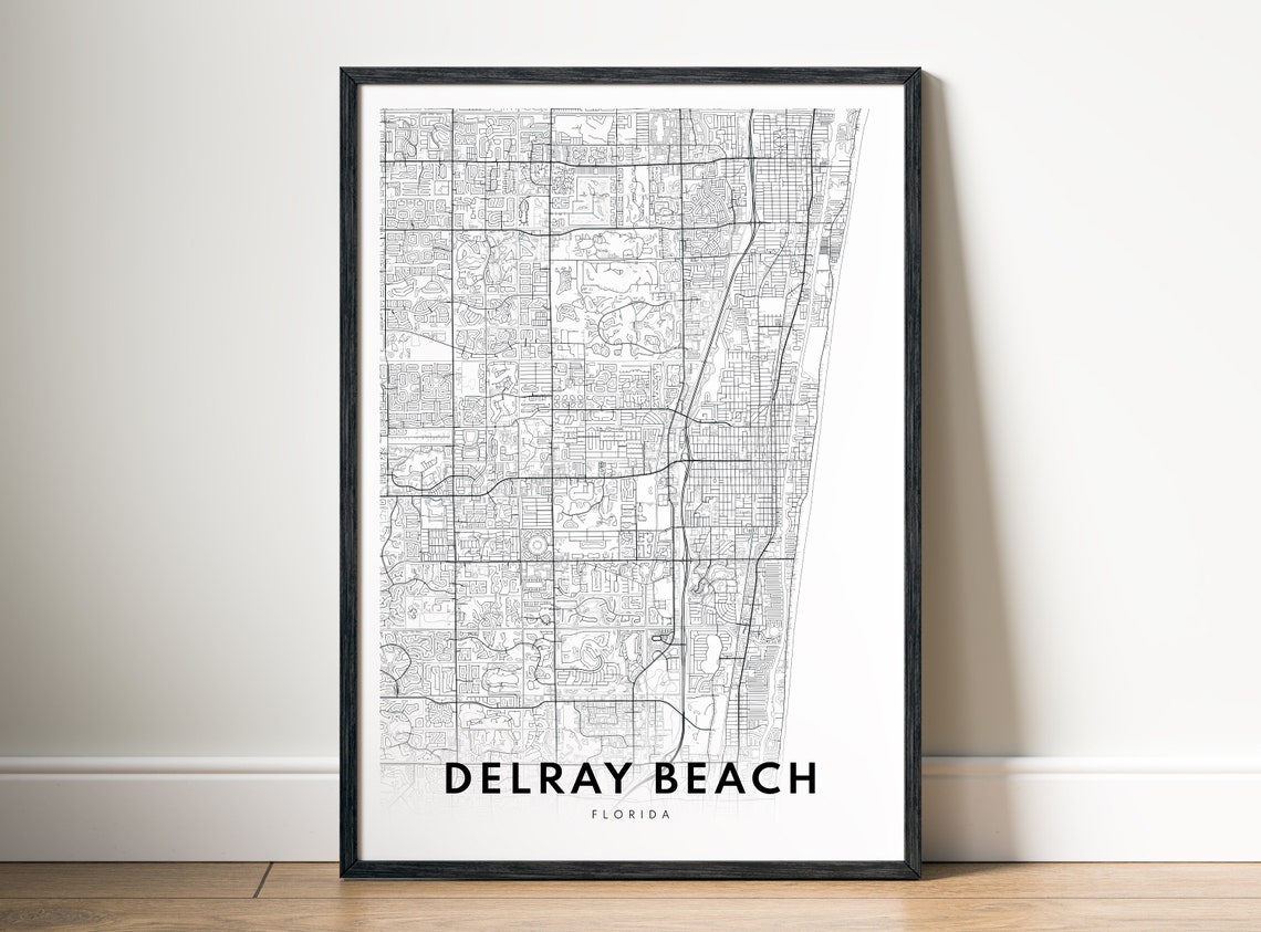 Delray Beach Florida Minimalist Black And White Street Map Art Poster