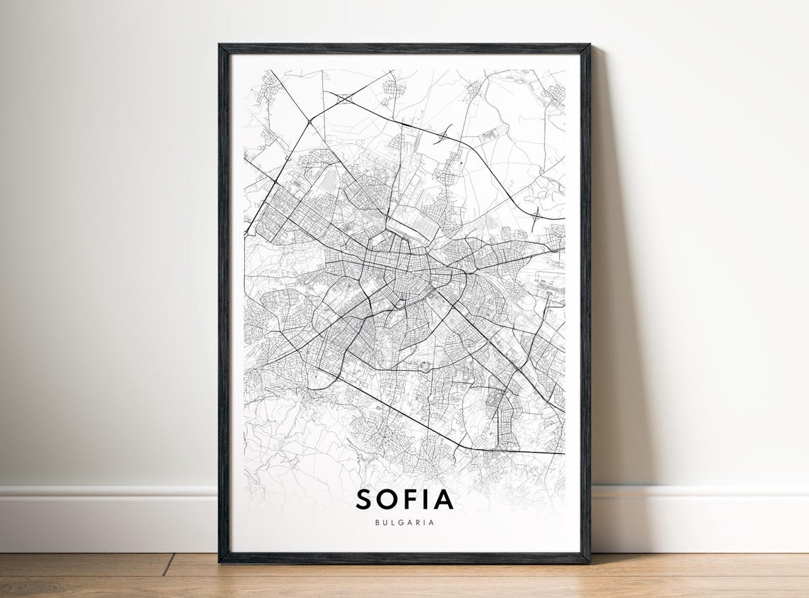 Sofia Bulgaria City Street Map Minimal Black And White Line Art Poster