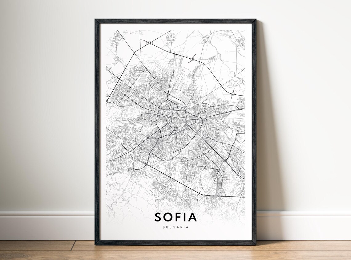 Sofia Map Print Bulgaria Poster Black And White Wall Art Sketch
