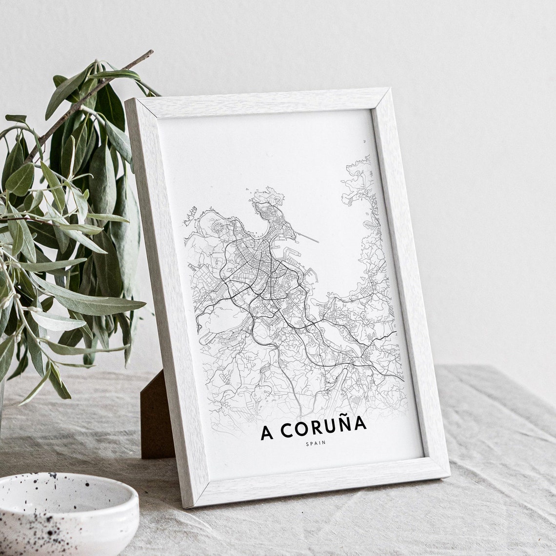 A Coruna Spain Minimalist Black And White Coastal City Map Poster - Image 4