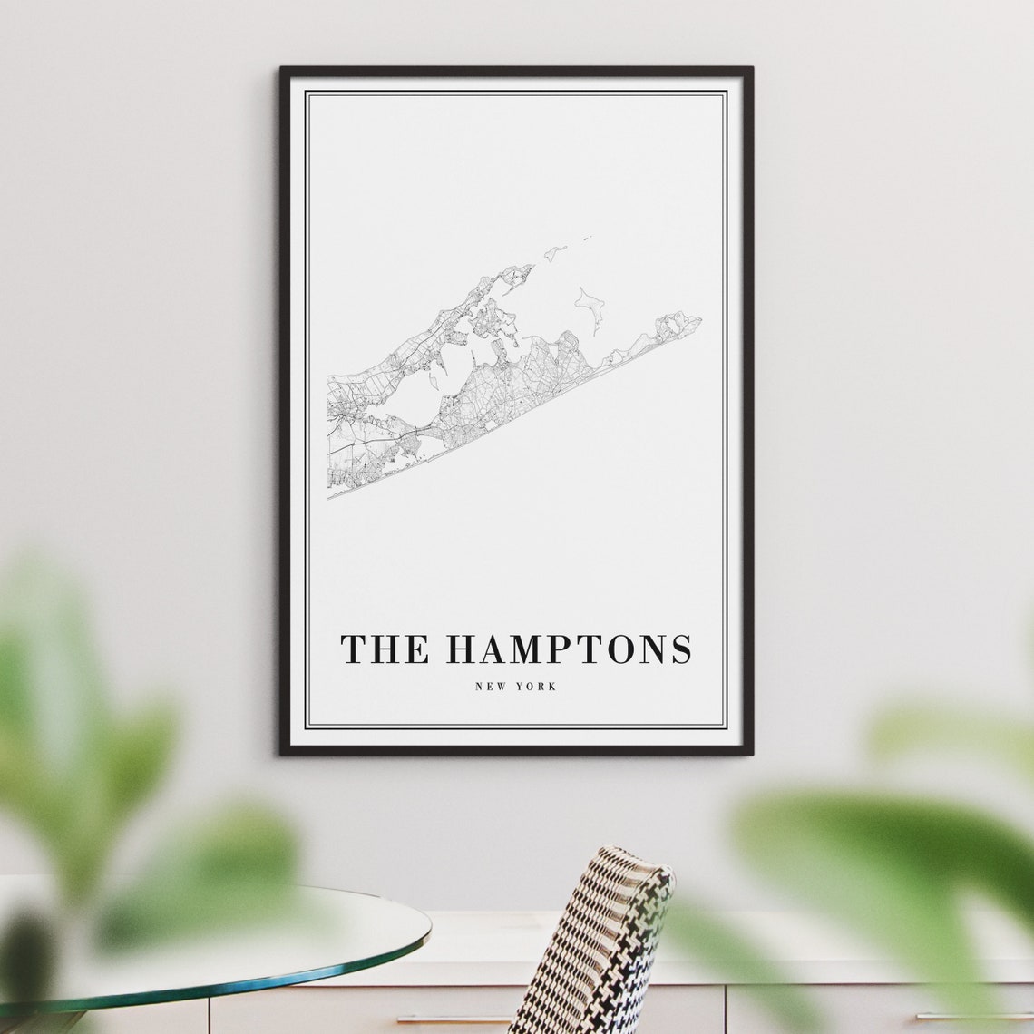 Minimalist The Hamptons New York Black and White Map Art Poster - Image 3