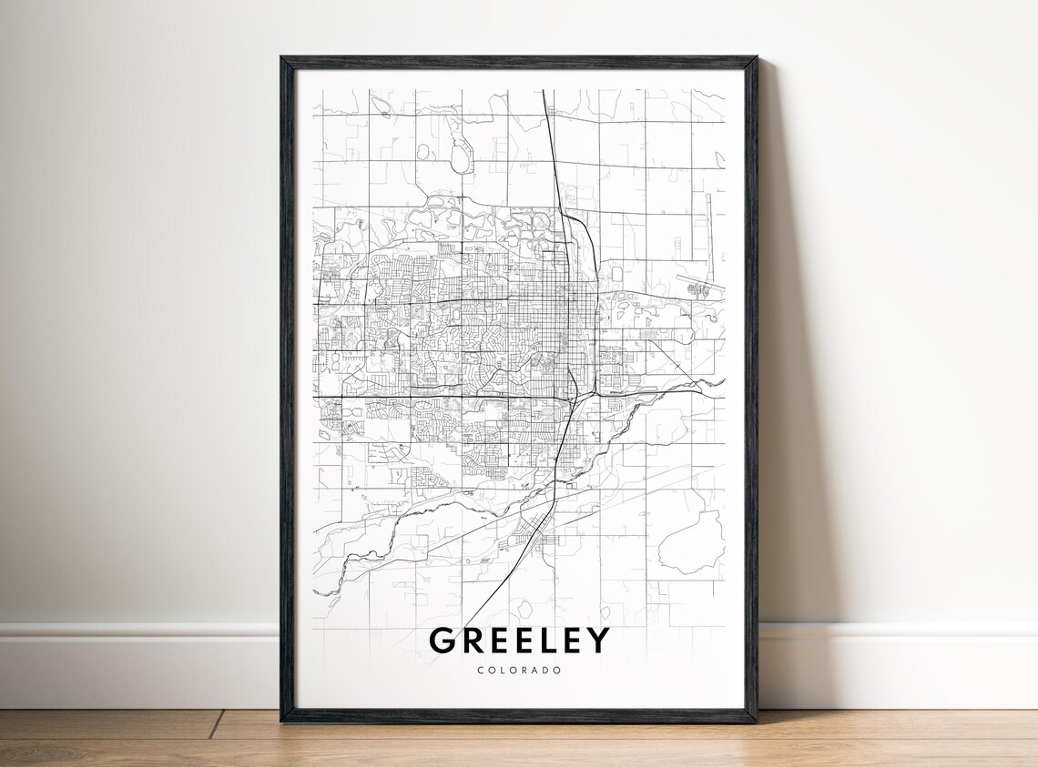 Greeley Map Print Colorado Poster Black And White Wall Art Sketch