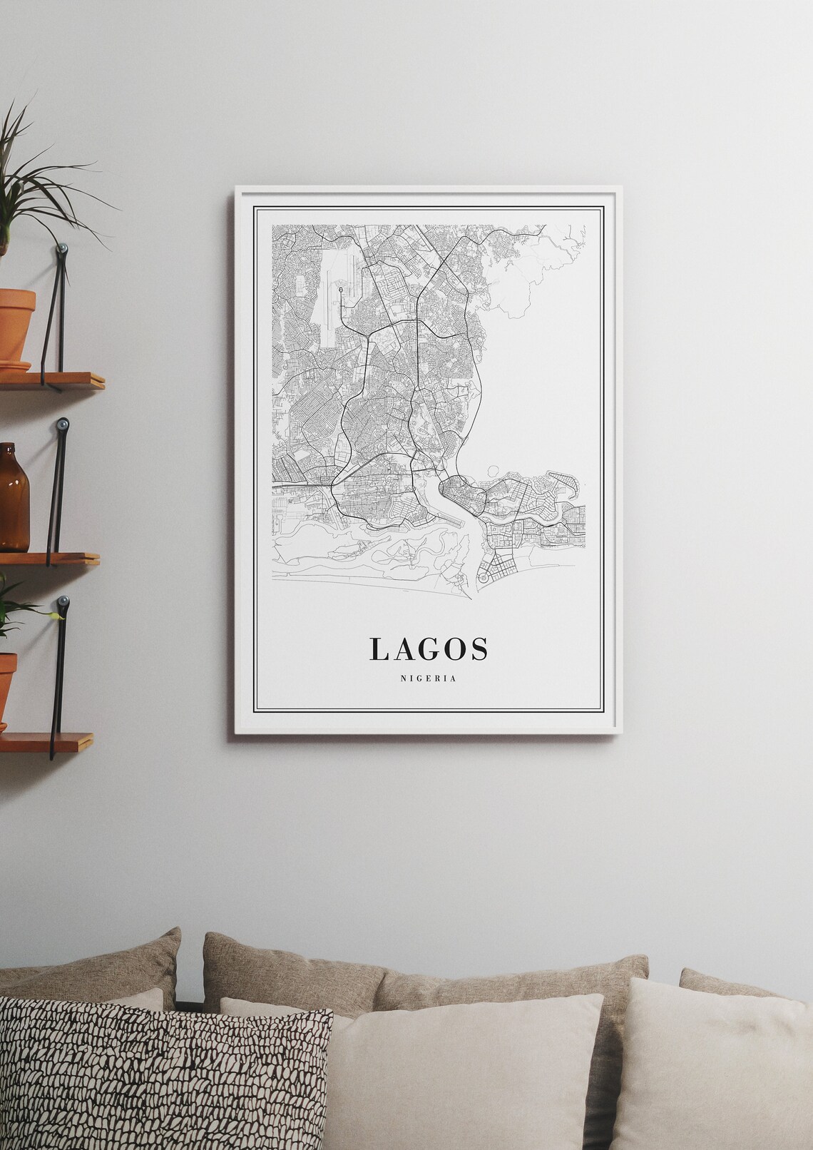 Lagos Nigeria Minimalist Black And White City Street Map Poster - Image 3