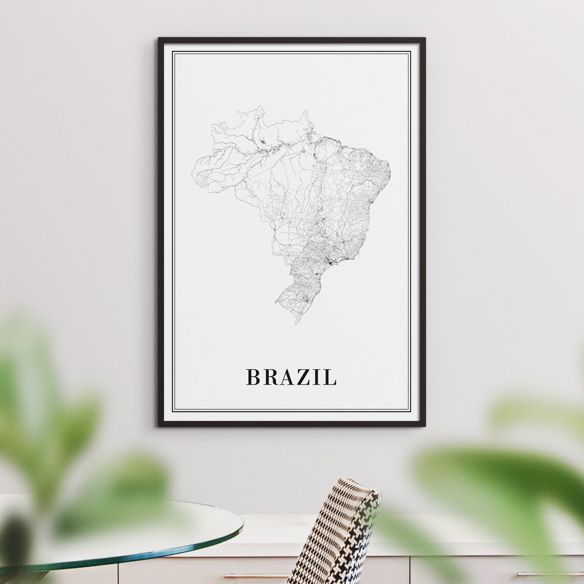 Brazil Map Black And White Travel Poster - Image 3