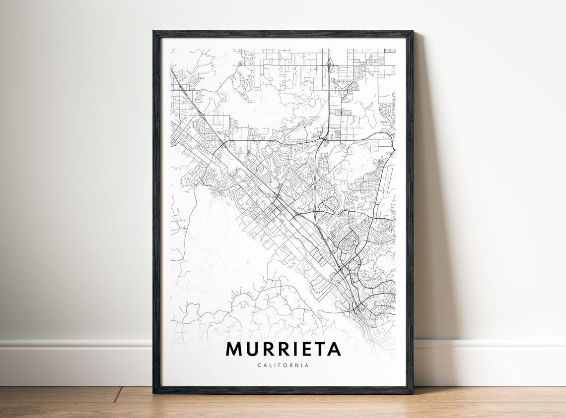 Murrieta California Black and White Minimalist City Map Poster