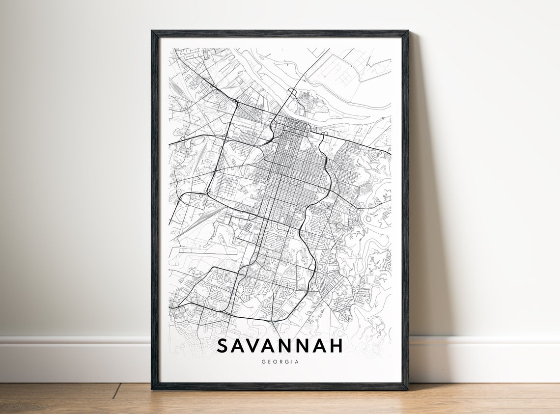 Savannah Georgia Minimalist Black and White City Map Art Poster